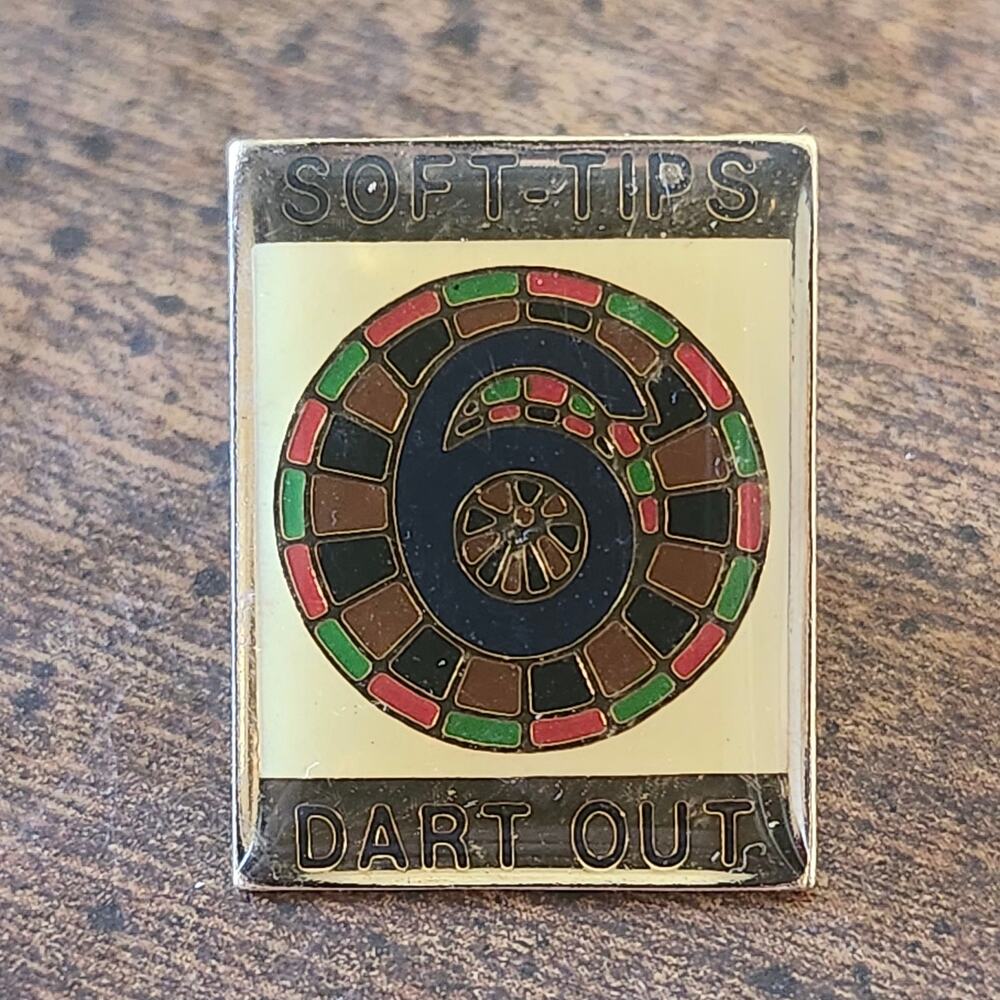 Soft-Tips 6 Dart Out Enamel Award Pin League Lapel Hat Badge Tie Tac Sports Gold